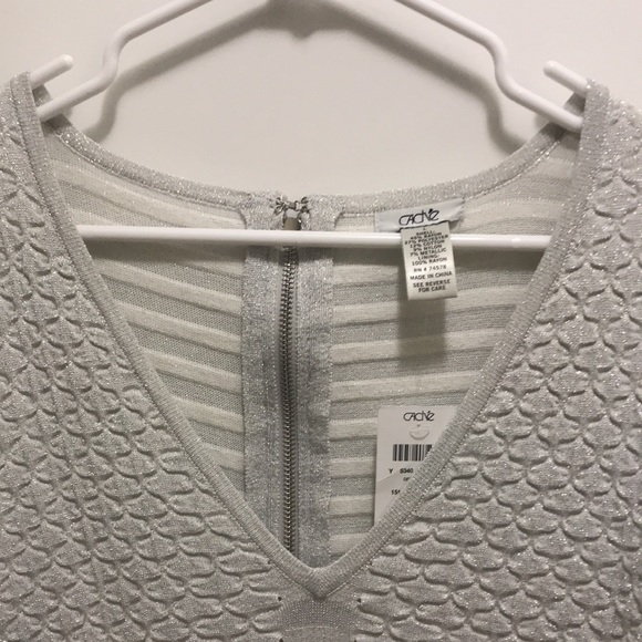 Cache Silver Sparkly Midi Sweater Dress Size L NWT - Picture 6 of 9